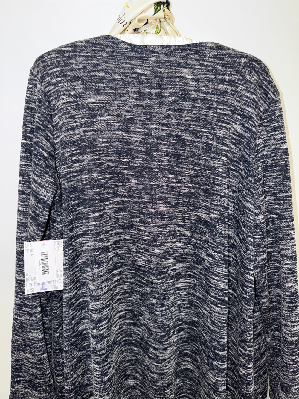 LuLaRoe L Sarah Navy White Heather Long Duster - Picture 6 of 10